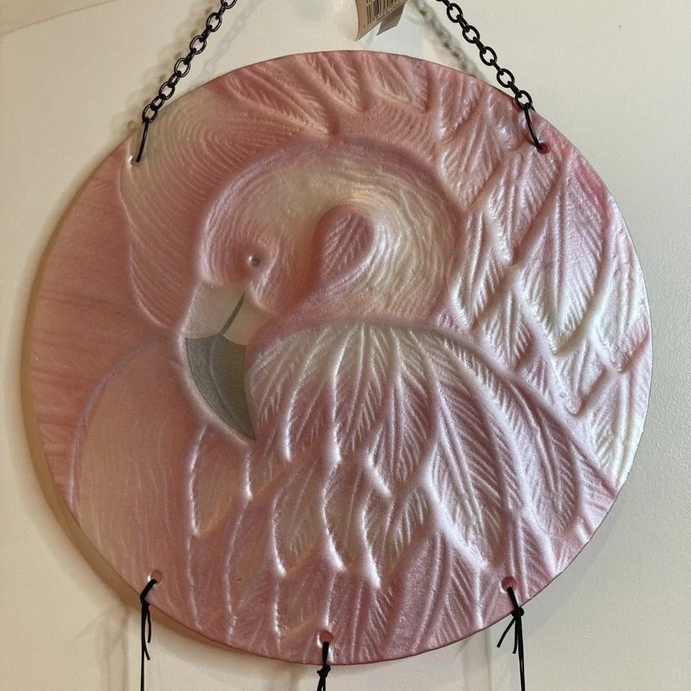 CoTa Large Round Glass Pink Flamingo Wind Chime NWT